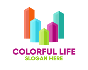 Colorful Glass Buildings Skyline logo design