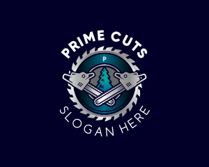 Chainsaw Lumberjack Cutting logo design