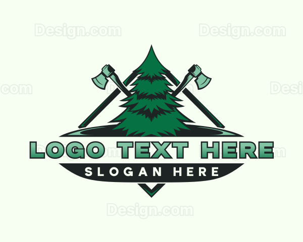 Pine Tree Lumberjack Axe Logo