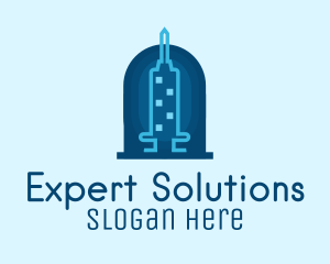 Blue Syringe Skyscraper logo design