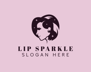 Woman Sparkle Leaf Hair logo design