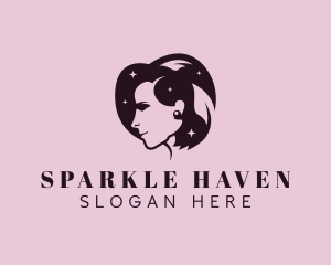 Woman Sparkle Leaf Hair logo design