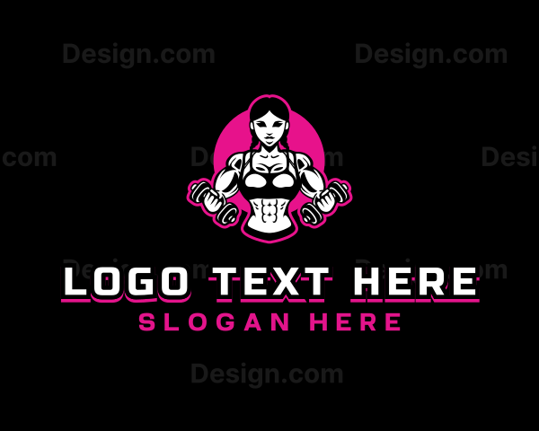 Muscle Woman Gym Trainer Logo