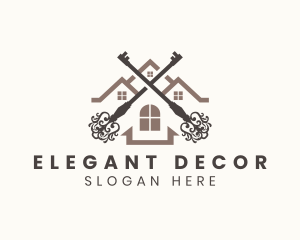 Home House Ornate Key logo design