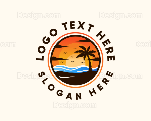 Tropical Sunset Palm Tree Logo