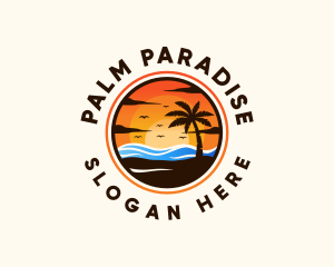 Tropical Sunset Palm Tree logo design