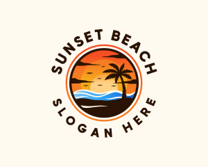 Tropical Sunset Palm Tree logo design