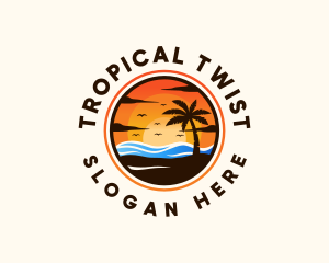 Tropical Sunset Palm Tree logo design