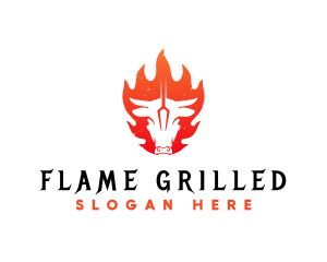 Grill Barbecue Cow logo design