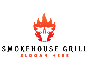 Grill Barbecue Cow logo design