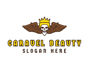 Skull Crown Wing logo design