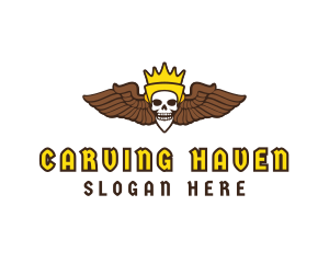 Skull Crown Wing logo design