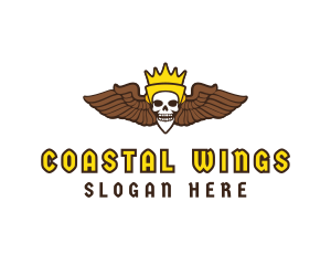 Skull Crown Wing logo design