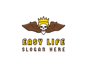 Skull Crown Wing logo design