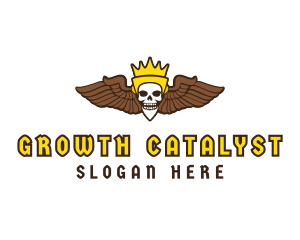 Skull Crown Wing logo design