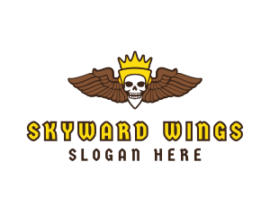 Skull Crown Wing logo design