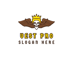 Skull Crown Wing logo design