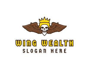 Skull Crown Wing logo design