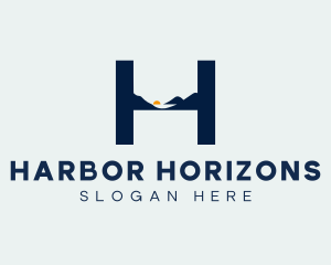 Horizon Mountain Letter H logo design