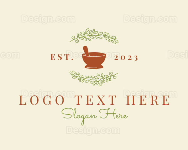 Organic Leaf Mortar Pestle Logo