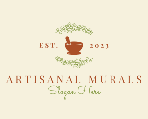 Organic Leaf Mortar Pestle logo design