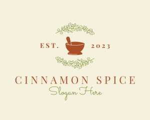 Organic Leaf Mortar Pestle logo design