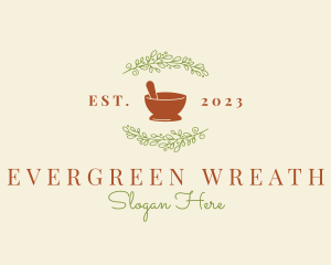 Organic Leaf Mortar Pestle logo design