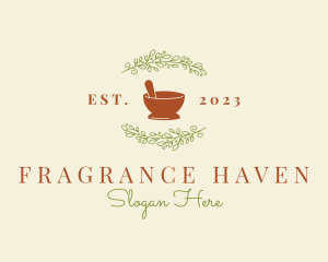 Organic Leaf Mortar Pestle logo design