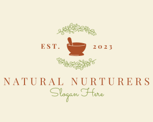 Organic Leaf Mortar Pestle logo design