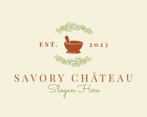 Organic Leaf Mortar Pestle logo design