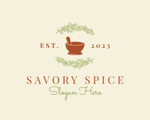 Organic Leaf Mortar Pestle logo design