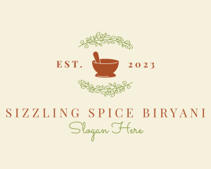 Organic Leaf Mortar Pestle logo design