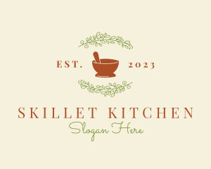 Organic Leaf Mortar Pestle logo design