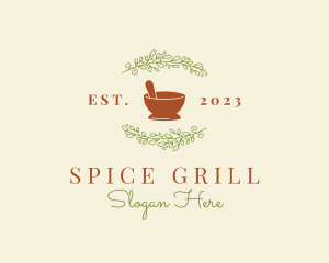 Organic Leaf Mortar Pestle logo design