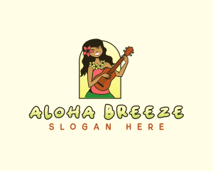 Ukelele Hawaiian Girl logo design