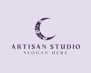 Floral Crescent Moon logo design