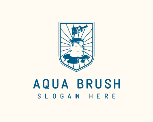 Paint Brush Bucket Shield logo design