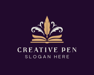 Feather Quill Pen Book logo design