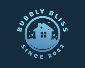 Blue Cleaning House Bubbles logo design