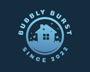 Blue Cleaning House Bubbles logo design