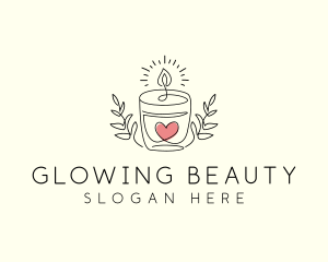 Candle Heart Glow Light logo design