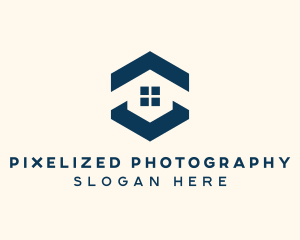 Blue House Hexagon Realtor logo design