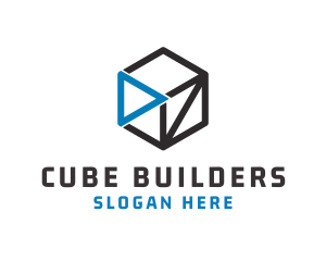 Cube Play Button logo design