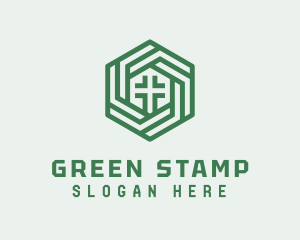 Green Hexagon Cross logo design