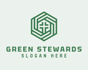 Green Hexagon Cross logo design