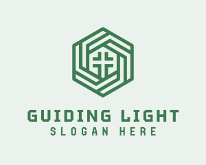 Green Hexagon Cross logo design