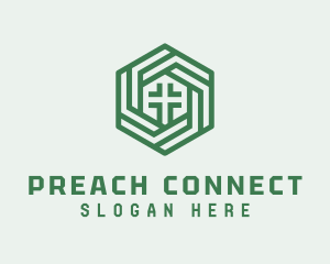 Green Hexagon Cross logo design