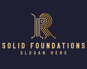 Golden Pillar Letter R logo