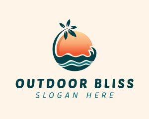 Sun Palm Tree Island logo design