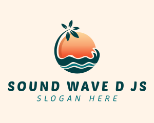 Sun Palm Tree Island logo design